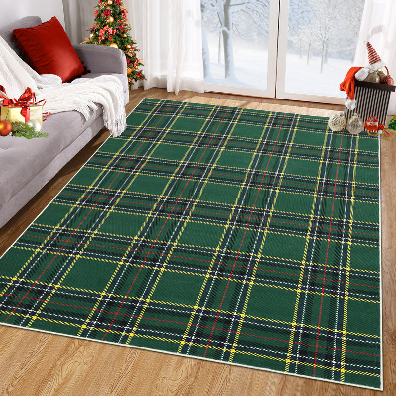 Tapis de Noël à carreaux Buffalo, rouge et vert, à poils courts et antidérapant, Vert, 6 x 9 pi