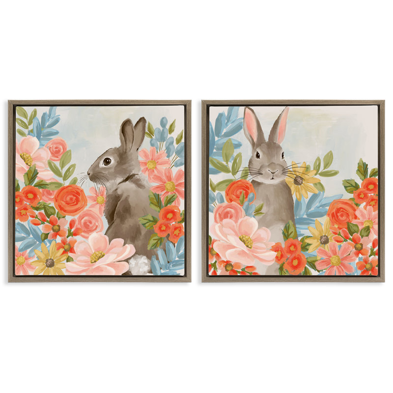 Ensemble de cadres flottants 2 pièces Bright Bunny Blooms, design par Cat Thurman Designs, H 18 po x l 18 po