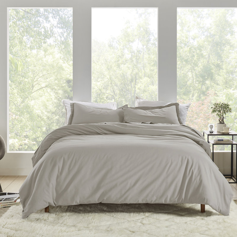  Cotton Duvet Cover Set, Queen Duvet Cover + 2 Shams, Sand