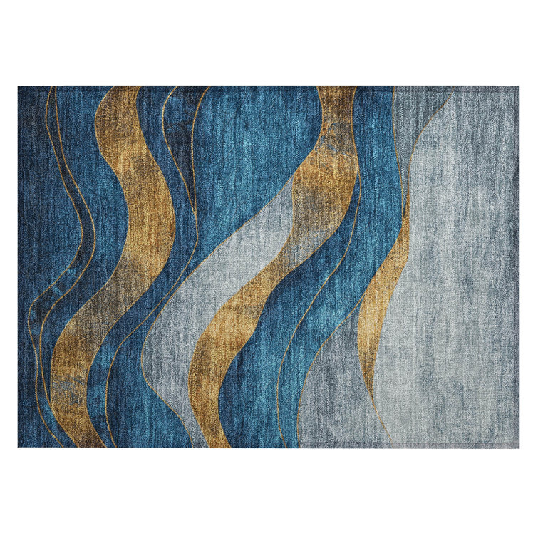 Machine Washable Indoor/Outdoor Xhevrie Blue Rug