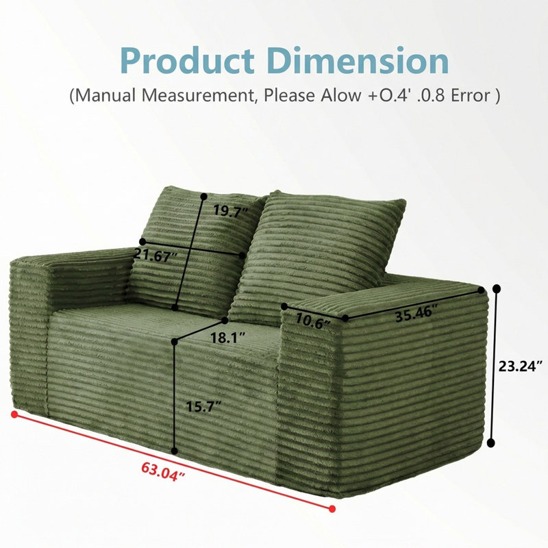 Boneless Cloud Couch, Boneless Couch in a Box, Comfy Deep Seat Sofa with Memory Foam, Pillows and Wide Armrests, Modern Small Couches for Small Spaces, No Assembly
