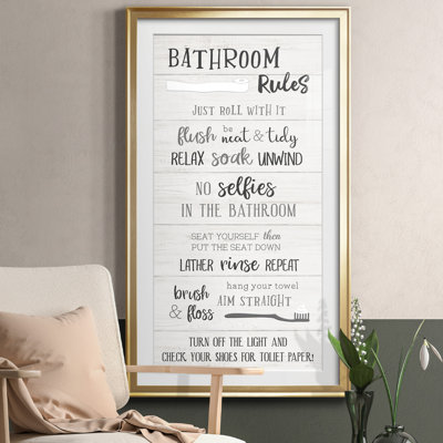 Règles de la salle de bain - Tableau encadré sous verre acrylique, grande décoration murale pour le salon