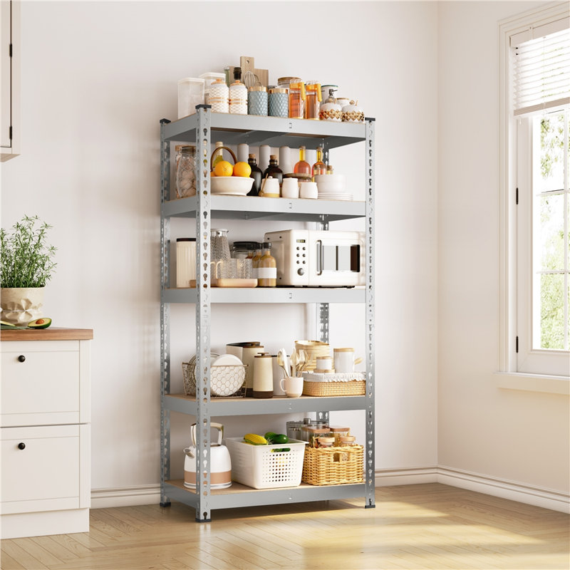 Tevis 60" H x 27.5" W x 12" D 5 Tiers Boltless Adjustable Storage Shelf Goods Rack, Light Gray