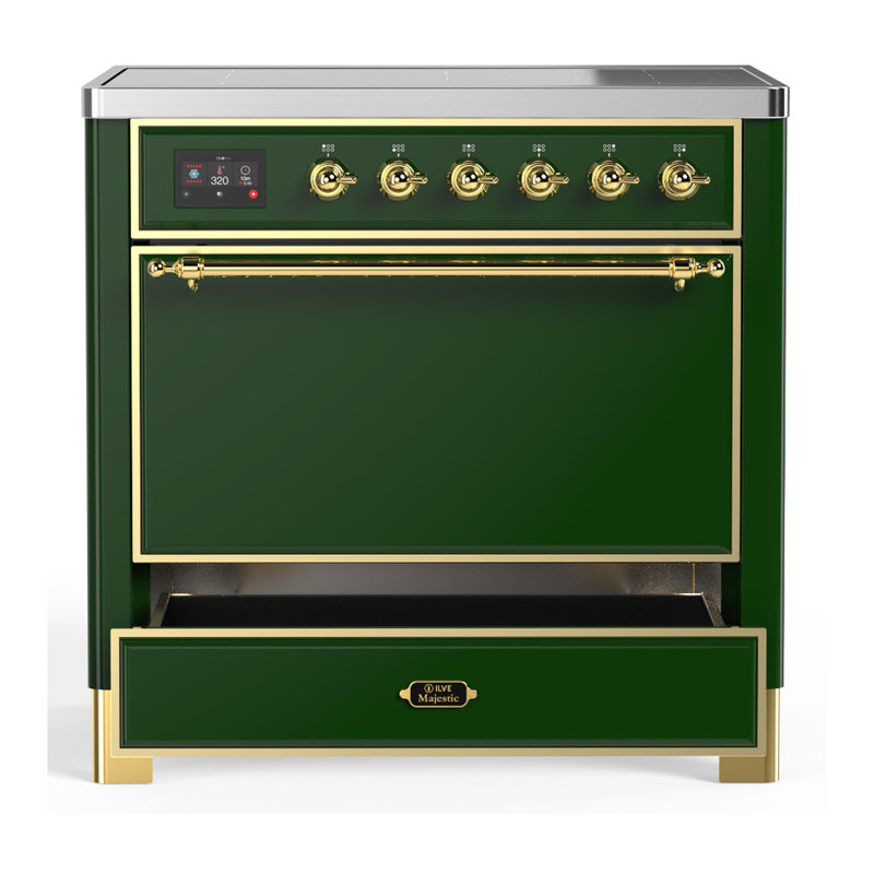 Cuisinière à induction 36 pouces avec 6 éléments à induction en vert émeraude Majestic III Series (garniture laiton), Laiton