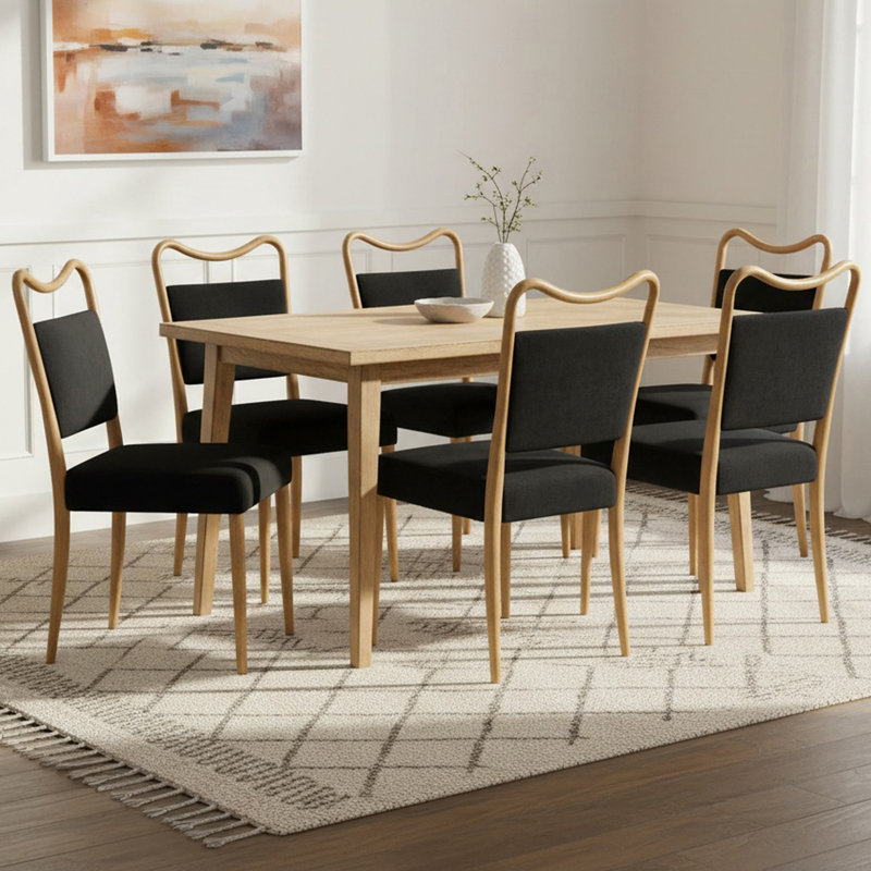 Mid-Century Velvet Dining Chair Set with Wood-Grain Metal Frame, Black, 6