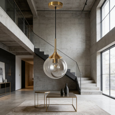 Luminaire suspendu moderne avec abat-jour en verre fumé et cordon réglable, finition laiton brossé pour îlot de cuisine, salle à manger et plafonnier de salon