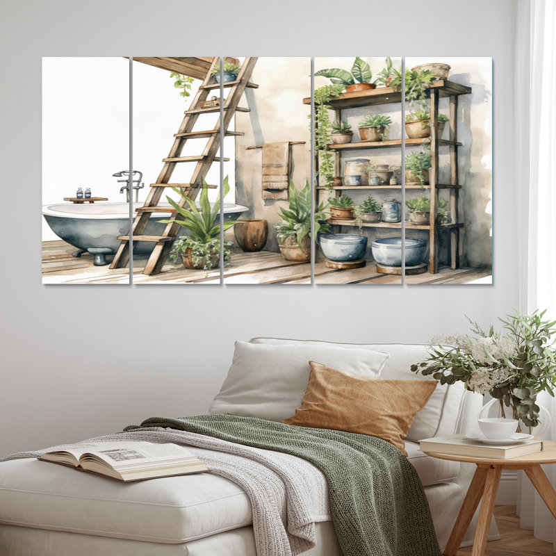 «Natural Bathroom Decor XXV III», reproduction sur toile pour salle de bain - 5 panneaux égaux