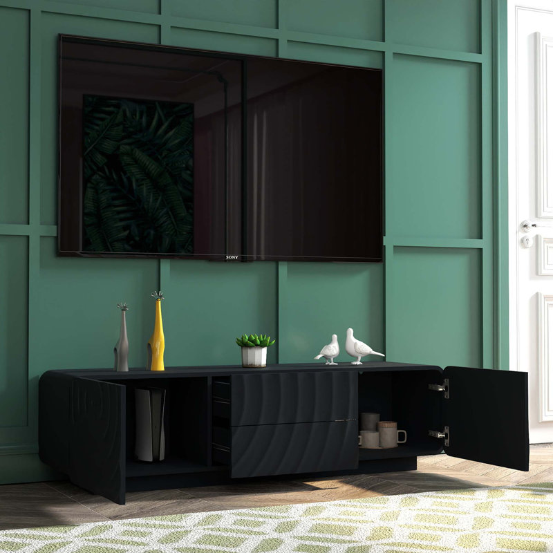 Meuble télé moderne avec design en spirale et beaucoup de rangement, Noir