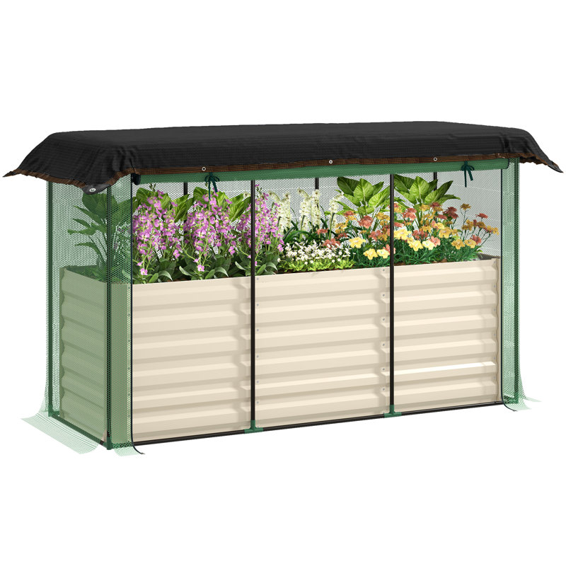 Galvanized Raised Garden Bed with Crop Cage Plant Protection Net and Shade Cloth Roof, Metal Planter Box with Cover for Vegetables, Flowers, Herbs,