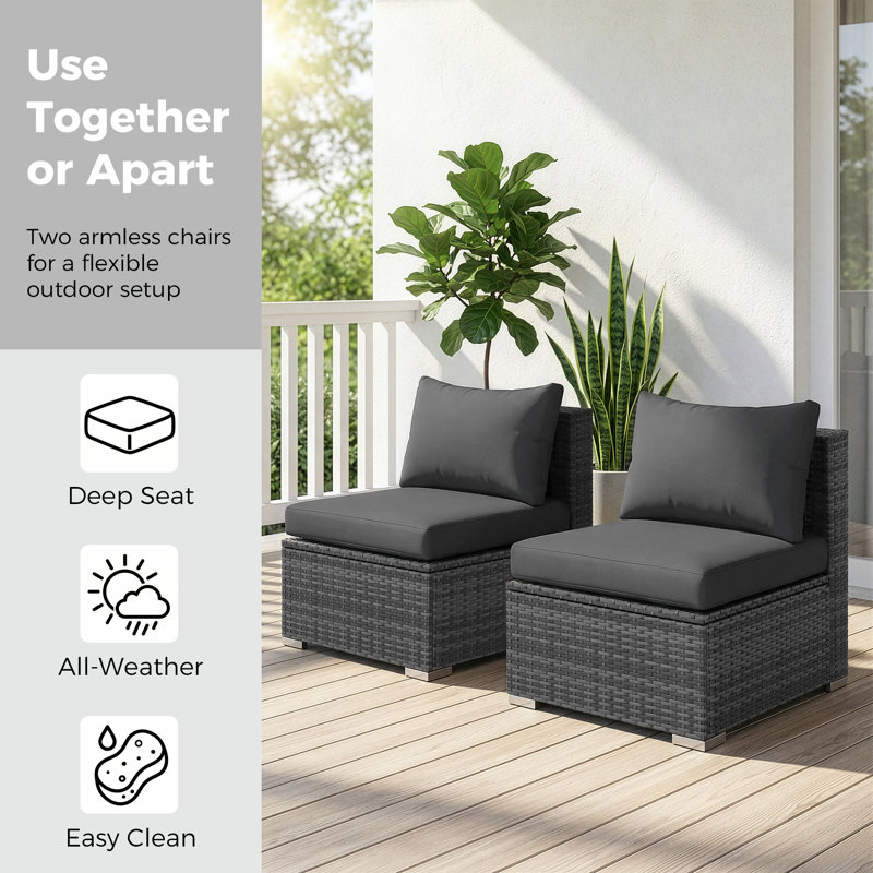 2-Piece Outdoor Armless Sofa, Dark Gray Cushion/Gray Frame