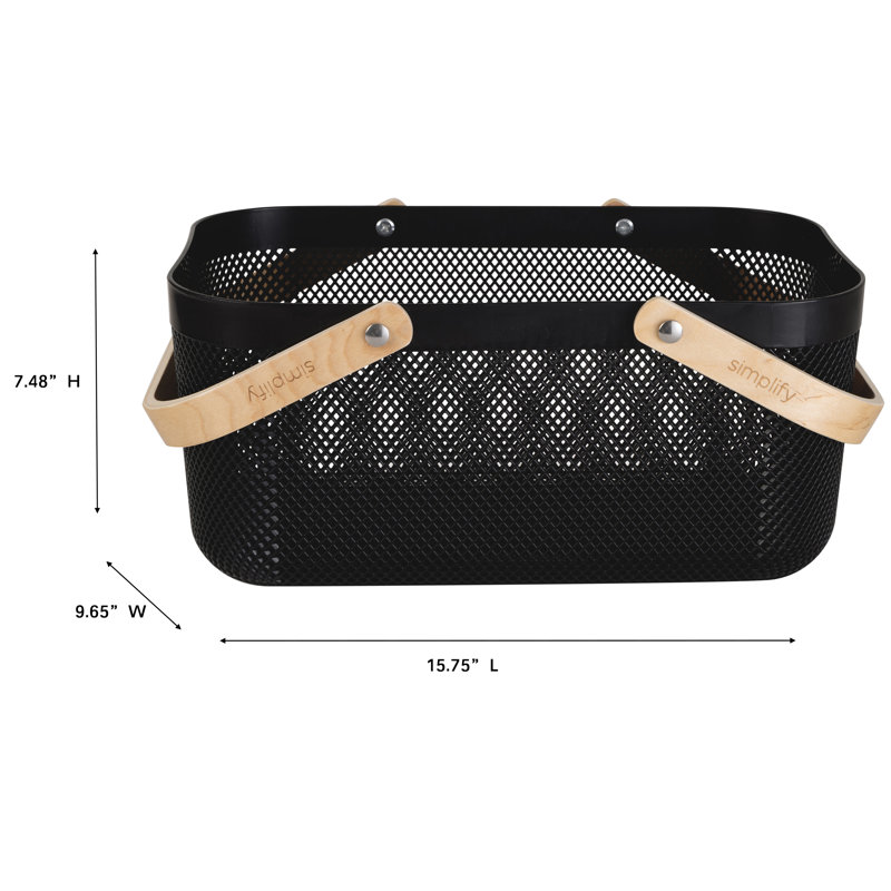  Grand panier de rangement en plastique avec poignée en bois de couleur noire, Black