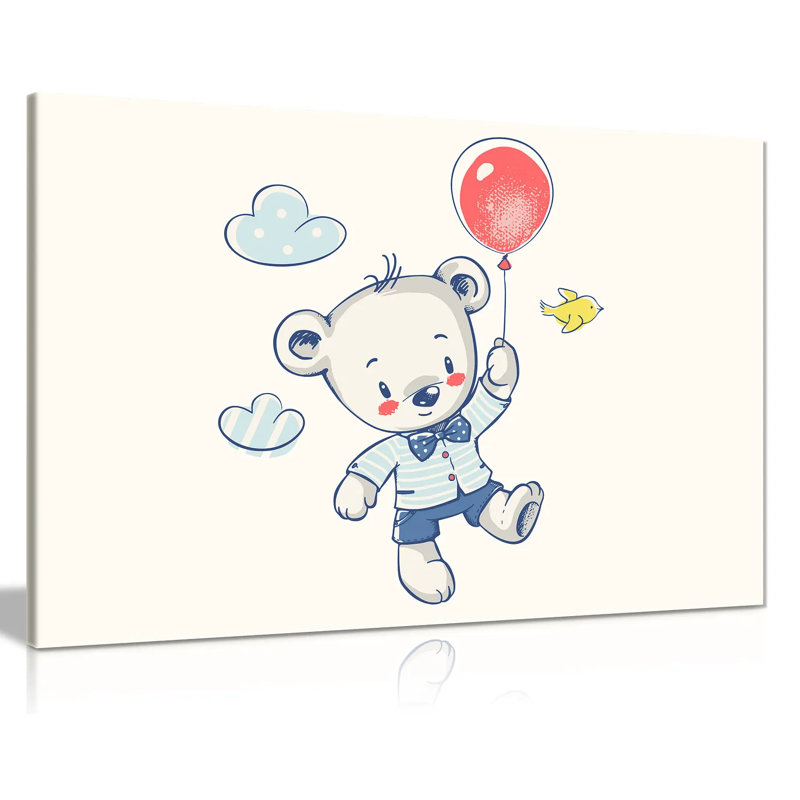 Kids Bedroom Baby Room Teddy Balloon Canvas Art, 31cm H x 20cm W