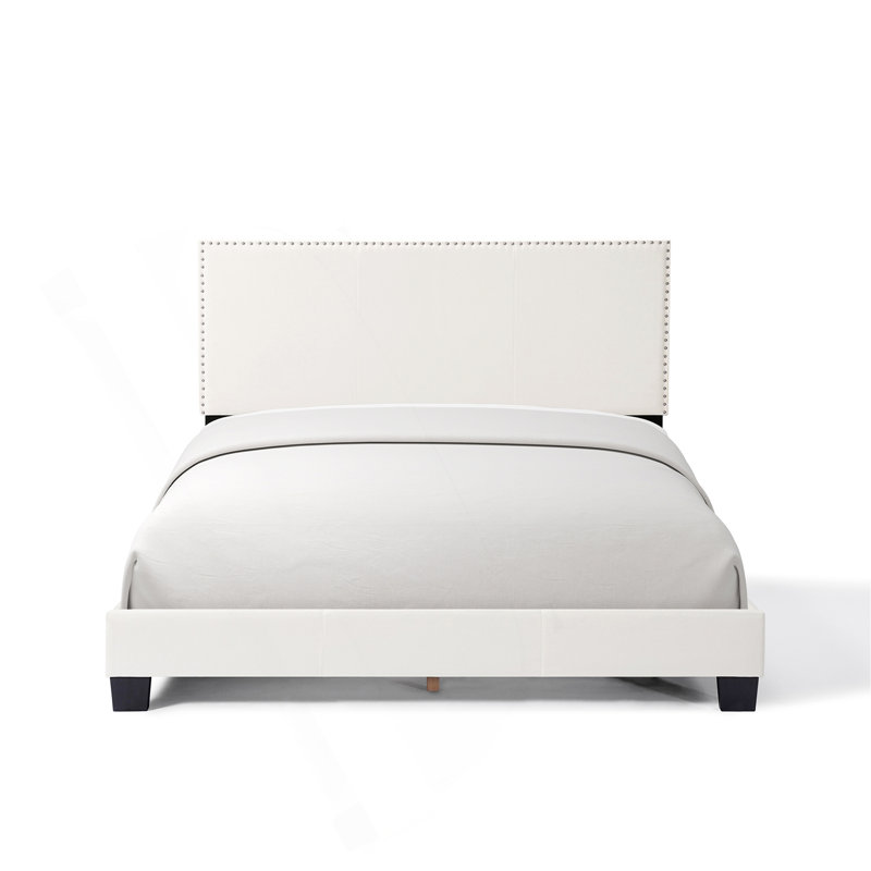 Lit plateforme tapissier en lin, Beige, Double