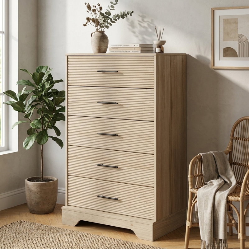 Commode 5 tiroirs Zaneta, Neutre