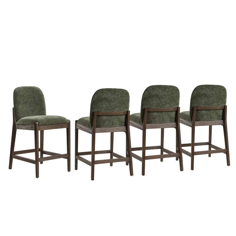 Nolan 26.75" Mid-Century Modern Upholstered Counter Stool with Full Backrest for Kitchen Island & Home Bar, 4