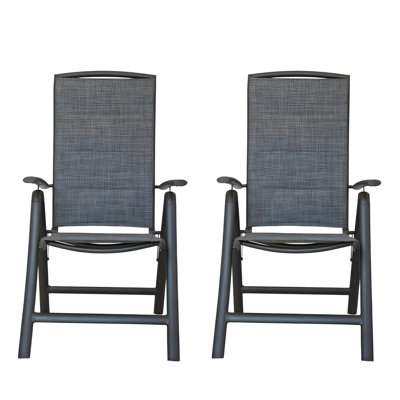 Chaises de jardin pliantes - Structure en aluminium et pieds antidérapants. Tissu respirant pour un confort optimal à l’extérieur. Largeur : 122 cm. 2 chaises longues inclinables avec hauteur réglable. Gris foncé.