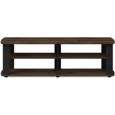 Columbia Walnut & Black Wood TV Stand Fits TVs up to 50 in. with Four Open Shelves for Media Players