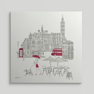 « world cafe i-london red », impression sur papier tillmon avery, H 16 po x l 16 po x P 1,5 po, Toile