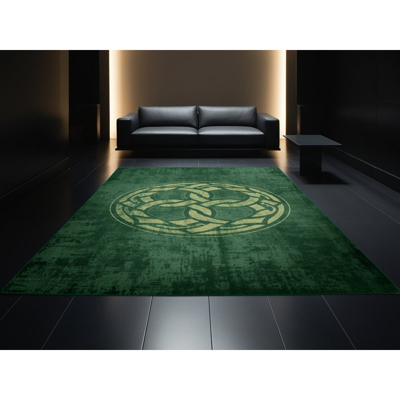 Soft Plush Fergus St Patties Modern & Contemporary Abstract Area Rug in Green – Green Binding, 2x5