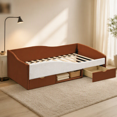 Upholstered Daybed Frame with 2 Storage Drawers
