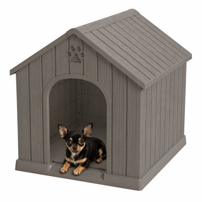 Grande niche pour chien en plastique toutes saisons avec évents cachés et piquets de sol, chenil extérieur pour animaux de compagnie à 9 piliers