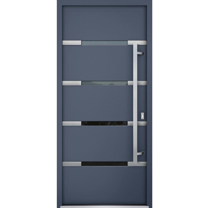 Porte avant en acier pré-suspendue à l'avant / deux graphites gris 1105 / inserts en acier inoxydable simples peints modernes - l 36 po x H 80 po - Gauche à l'intérieur