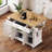 54-Inch Large Kitchen Island With Rubber Wood Drop Leaf, Rolling Storage Cart With 4 Doors, 3 Drawers & Lockable Wheels-457430910