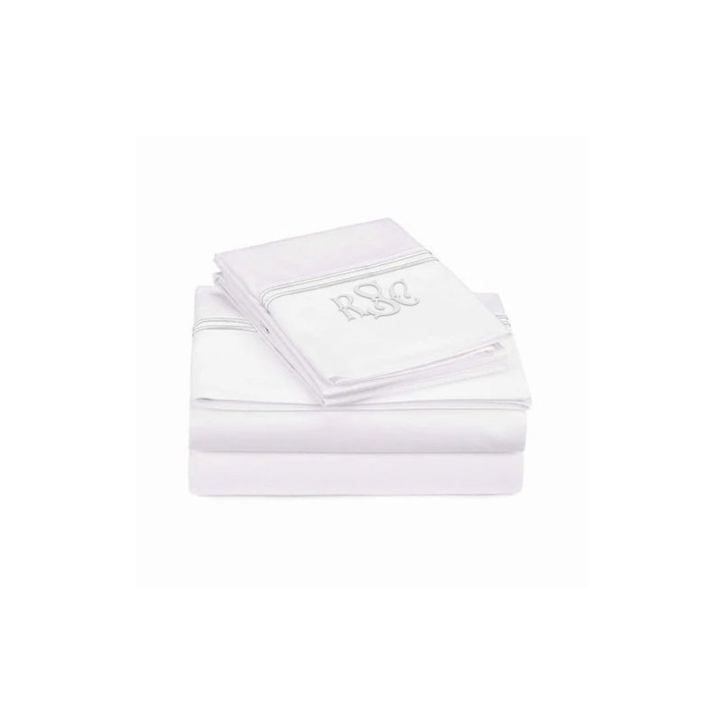 Monogram 400TC Embroidery & Border Cotton Sateen Solid Sheet Set, California King Sheet Set, Yes