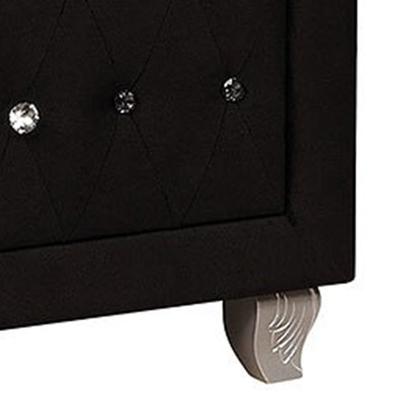 Table de chevet Rea, 2 tiroirs avec boutons en cristal, revêtement en velours noir