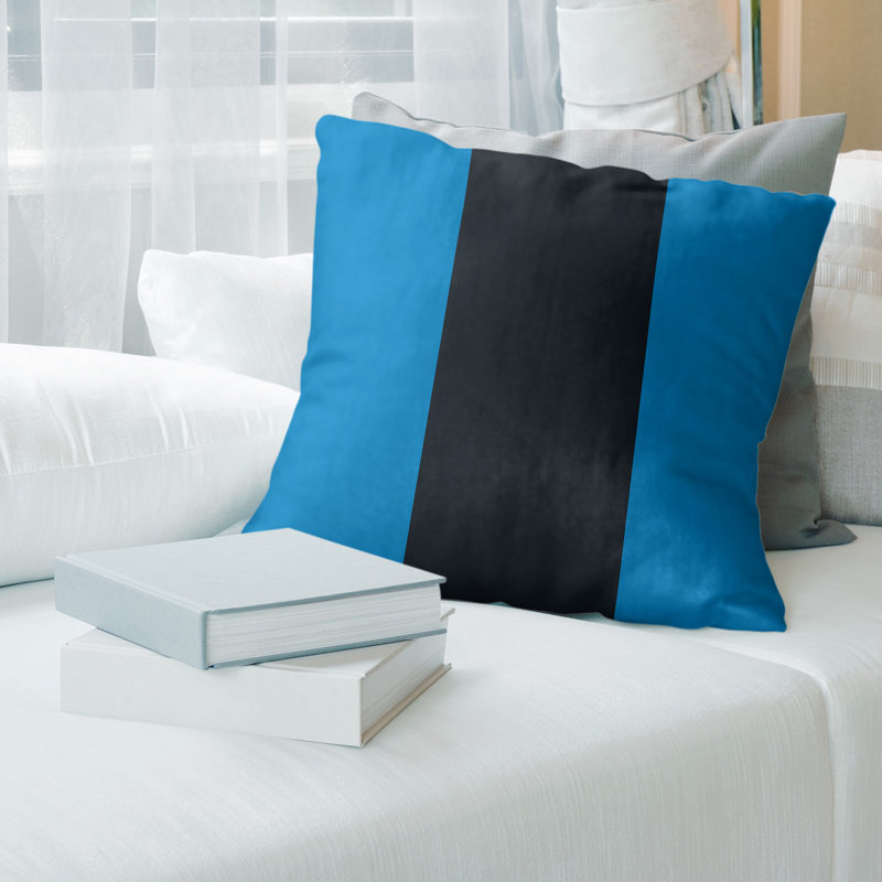 Housse de coussin , 14 po x 14 po, Bleu / Noir, Faux lin