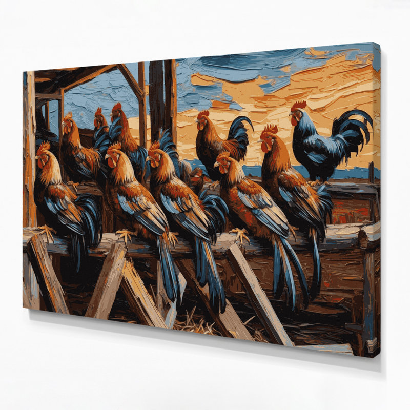 «Farm Roosting Birds», art mural sur toile brune, H 16 po x l 20 po