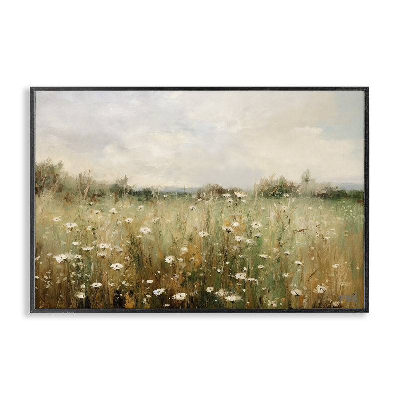 «Country Daisy Field», estampe numérique encadrée par Roozbeh Bahramali, Giclée encadrée noir minuit, H 12 po x l 18 po
