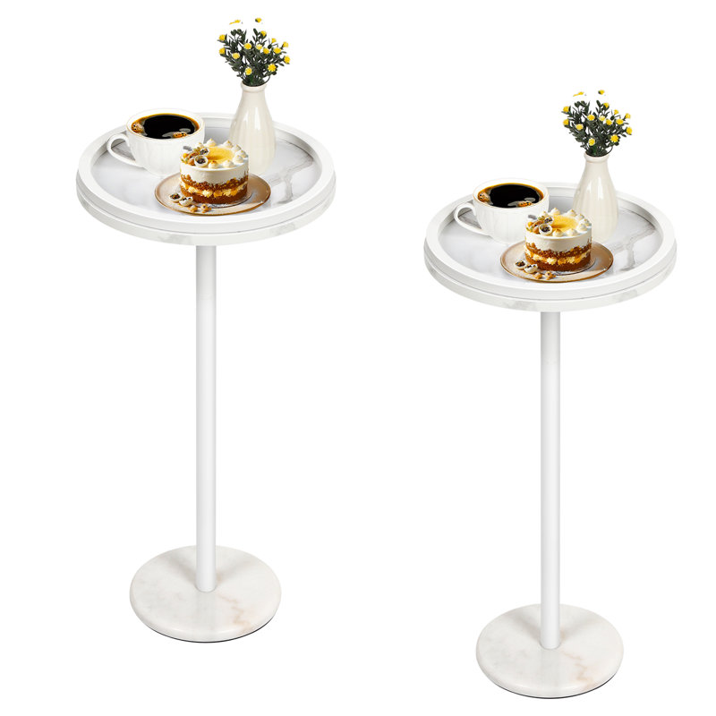 2-Pack Round Side Table with Marble Base White