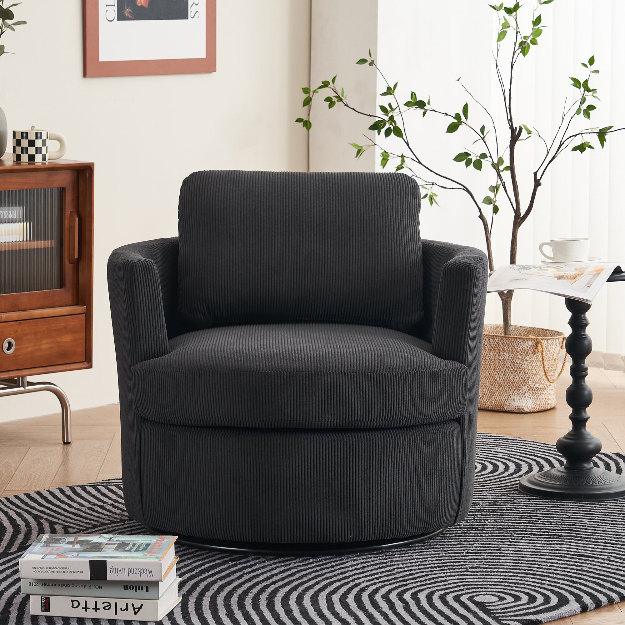 Ebern Designs Naimah 32.3'' Wide Swivel Barrel Chair & Reviews Wayfair