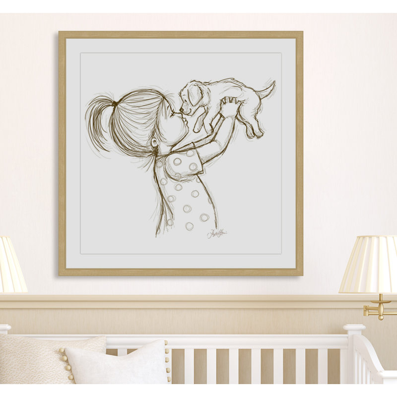 Betts Girl Loves Puppy by Phyllis Harris - Painting, 51cm H x 51cm W