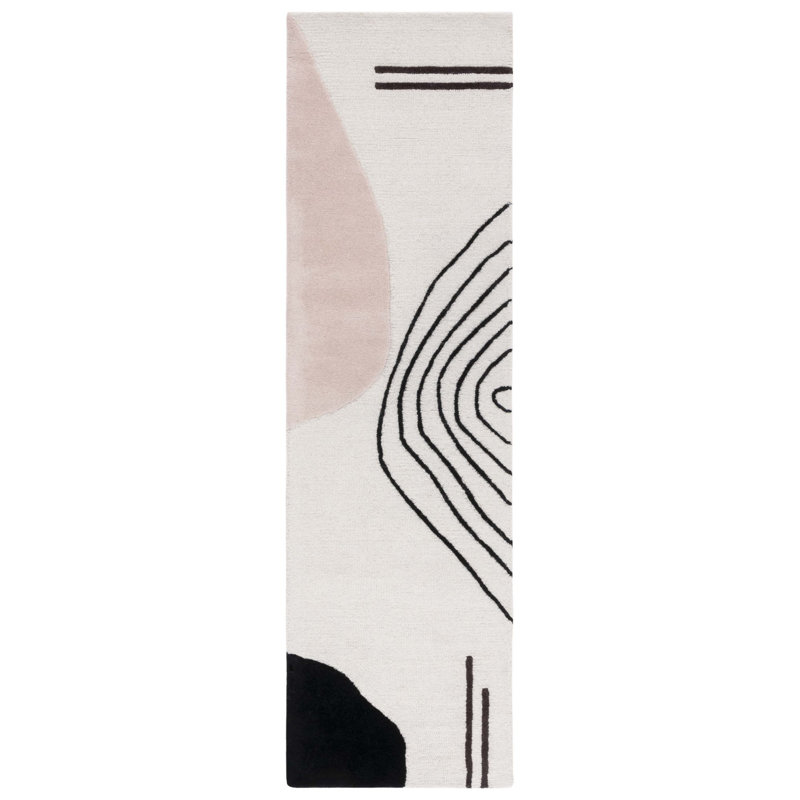 Tapis ivoire / rosé en laine touffeté à la main Arabelle, Tapis de couloir 2 pi 3 po x 10 pi