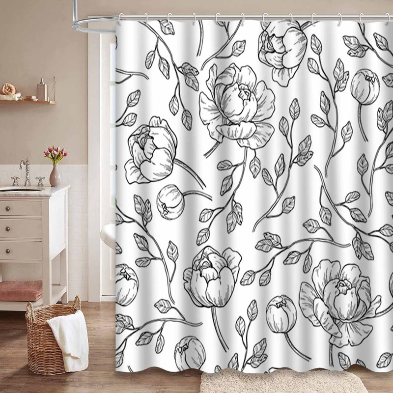 Rideau de douche imperméable à motif floral avec 12 crochets, L 72 po x l 84 po