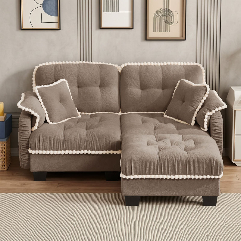 Causeuse avec repose-pieds mobile et quatre coussins, Brun