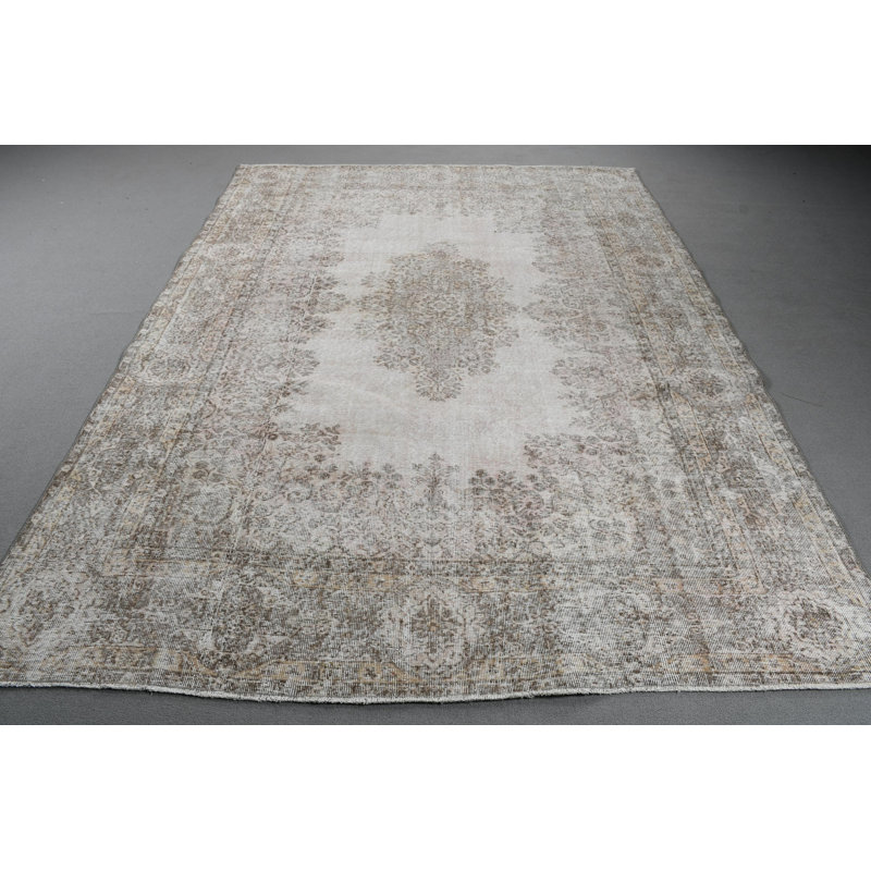 Grand tapis turc beige de style antique pour une utilisation en salon avec un design ivoire tissé à plat