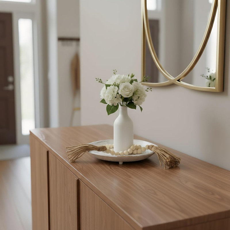 Guirlande de perles en bois de ferme avec glands et plateau de porte-bougie, plateau décoratif rustique pour la maison