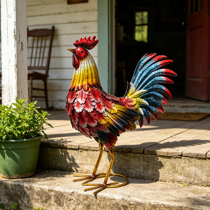 Statue de jardin coq en métal pour l'extérieur