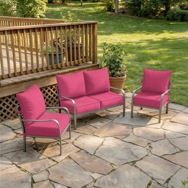 6.5″ Outdoor Replacement Cushion Set, Deep Seating Seat / Back Cushion Set, 24″W X 24″ D, Set Of 4, Pink