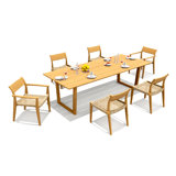 6 Seats 7 Pcs Grade-A Teak Wood Dining Set: 98" Sema Rectangle Table And 6 Amilo Stacking Chairs (2 Arm & 4 Armless Chairs) #11AM3202