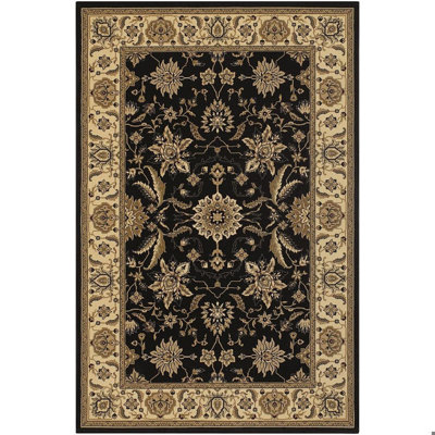 Campagna Machine-Woven Black, Cream & Beige Traditional Oriental Floral Polypropylene Area Rug