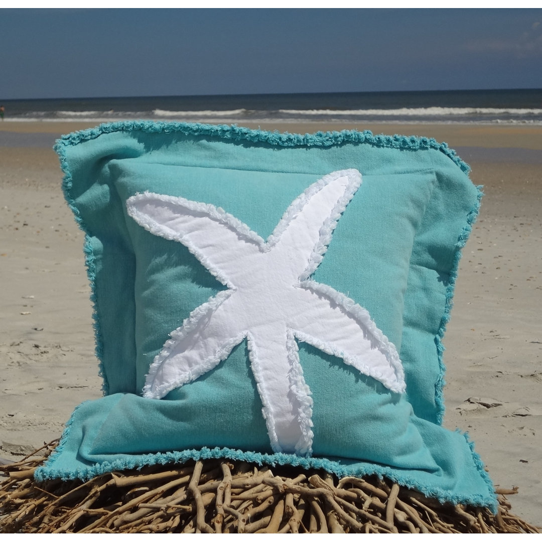 Coastal Frayed Star Fish Applique 100% Cotton Throw Pillow Sandy by the Sea Designs 