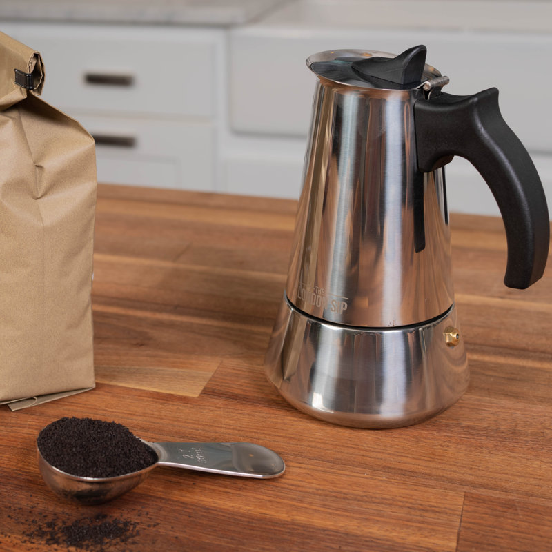 London Sip Stainless Steel Coffee & Espresso Maker, SIlver, 3 cups