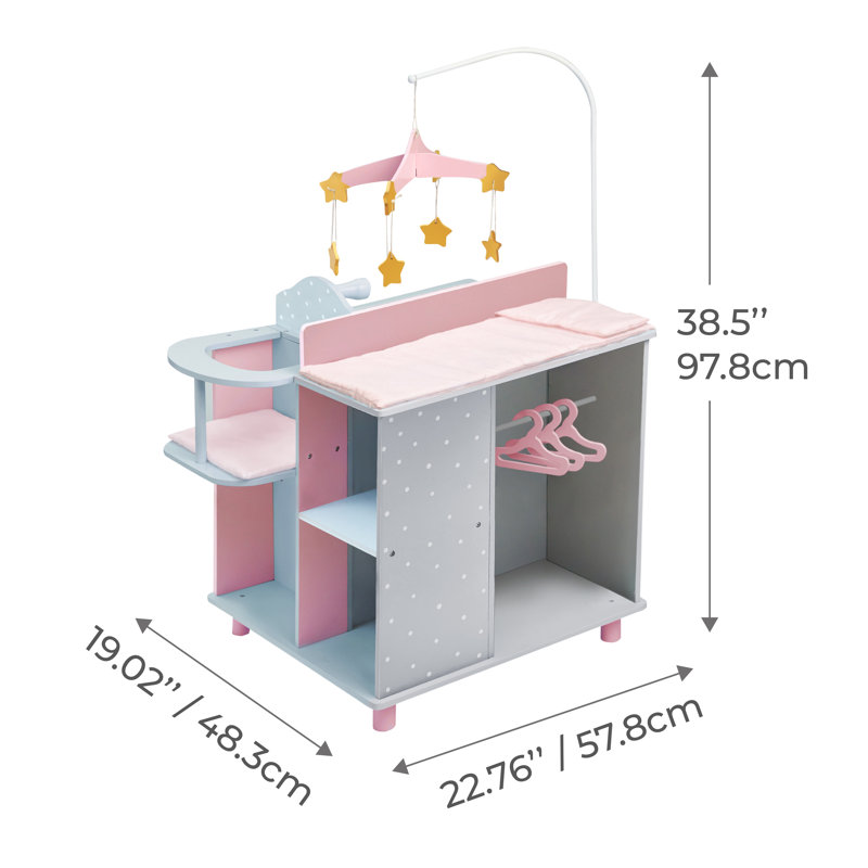 Teamson Kids Twinkle Stars Princess 4-in-1 Baby Doll Changing Station, Gray/Pink