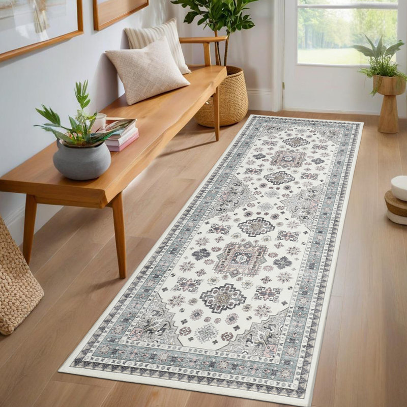 Vintage Area Rug for Living Room - Soft Low-Pile, Machine Washable, Non-Slip & Mark Resistant Carpet - Non-Shedding - Bedroom & Dining Decor - 9x12ft (274x366cm), Cream White, US Specs