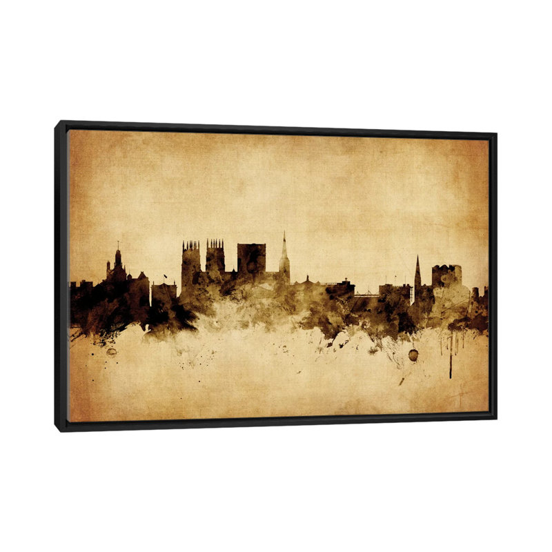Foxed (Retro) Skyline Series: York, Angleterre, Royaume-Uni, impression sur toile tendue, H 18 po x l 26 po x P 1,5 po