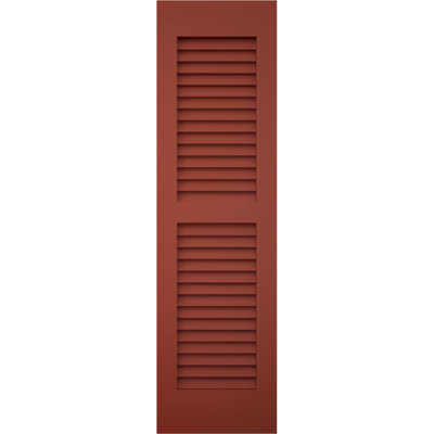 18"W x 84"H Americraft Two Equal Louver Exterior Real Wood Shutters (Per Pair), w/ Aluminum Shutter Caps, Pepper Red